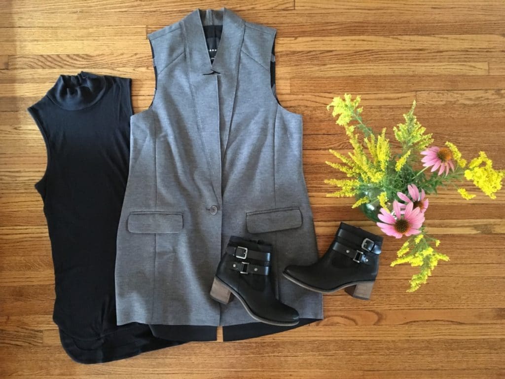 Trunk Club | Longline Vest by Trouvè, booties by Franco Sarto